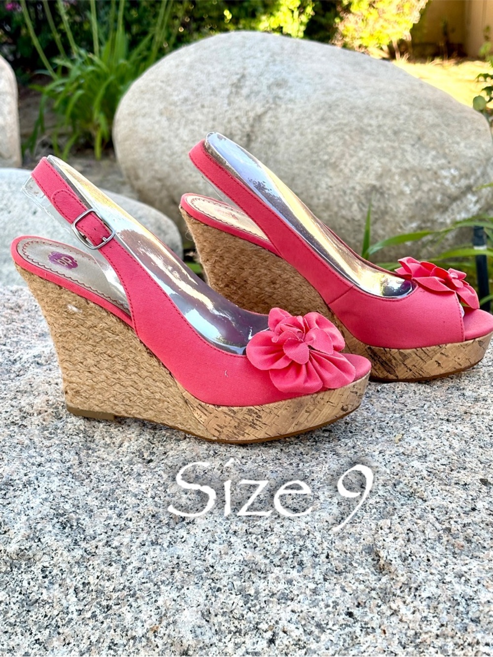 Size 9. NWT Pink Floral Peep-Toe Espadrille Wedge Sandals Nordstrom